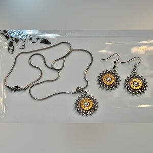 Bullet Casing Pendant Necklace with Matching Dangle Earrings - Gold & Silver